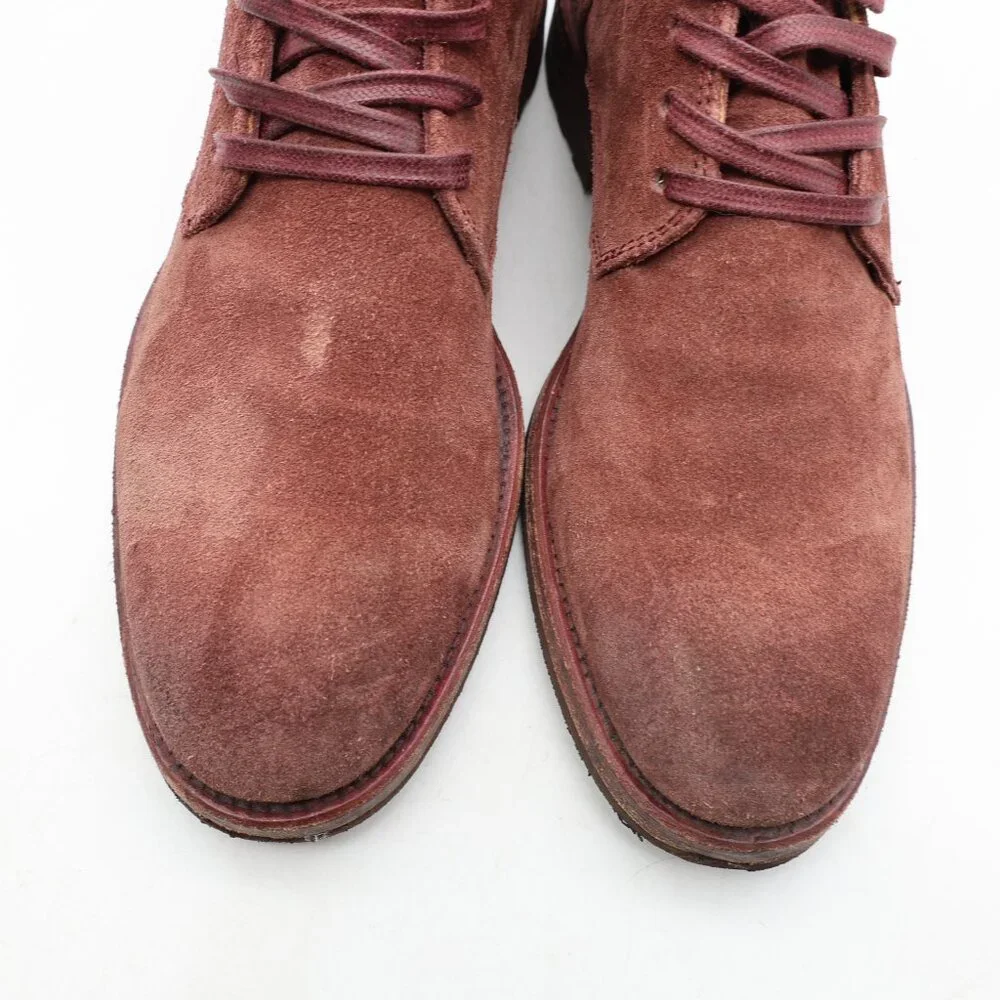 John Varvatos Freeman Lace Chukka Men EU 8.5 Burgundy Suede Crepe Sole Handmade